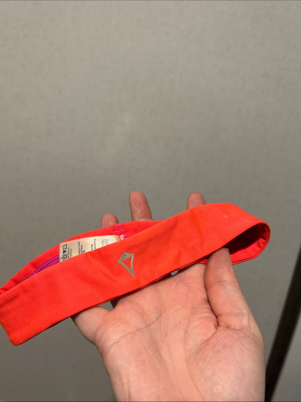 Ivivva Neon Coral and Magenta Stretch Workout Headband with Silver Logo Detail